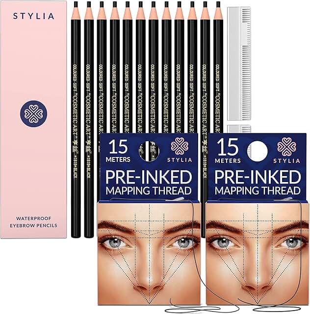 Set of 12 waterproof eyebrow pencils and 30 meters mapping string