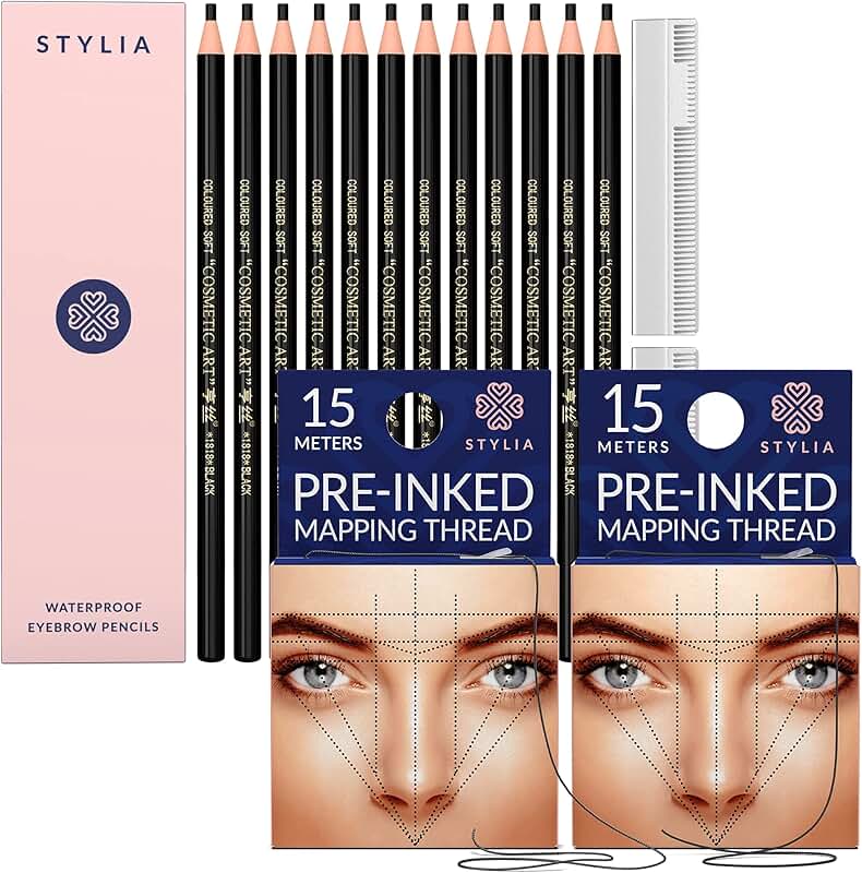 Set of 12 waterproof eyebrow pencils and 30 meters mapping string