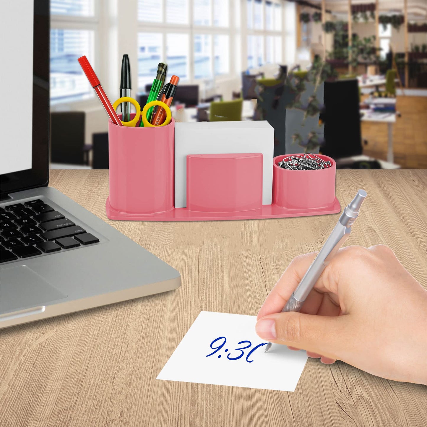 Pink Plastic Desk Organizer with Memo Paper