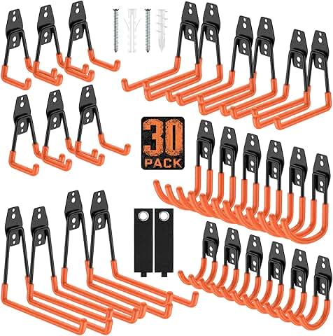 Heavy Duty Wall Mount Garage Hooks, 30 Pack