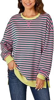 Women's Oversized Striped Color Block Long Sleeve Crewneck Sweatshirt