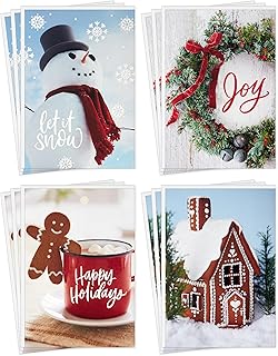 Holiday Card Set with Snowman, Gingerbread, and Wreath
