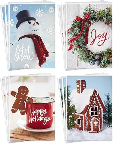Holiday Card Set with Snowman, Gingerbread, and Wreath