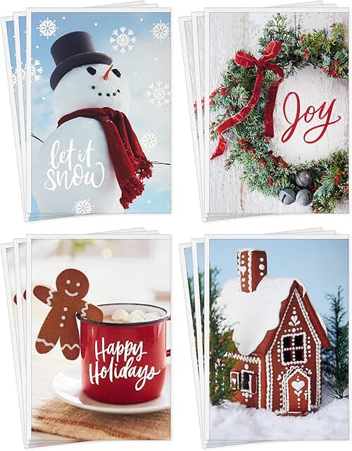 Holiday Card Set with Snowman, Gingerbread, and Wreath