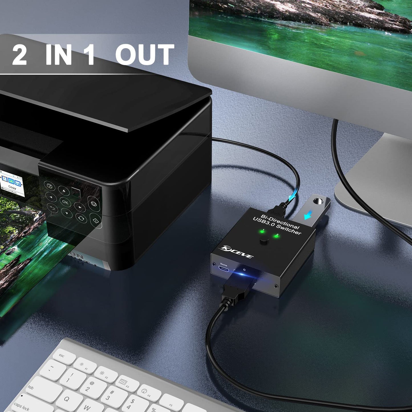 USB 3.0 Switch Selector, Bi-Directional USB Switch 2 in 1 Out / 1 in 2 Out, USB Switcher for 2 Computers Share Keyboard Mouse Scanner Printer, Desktop Controller and 2 USB3.0 Cables Included