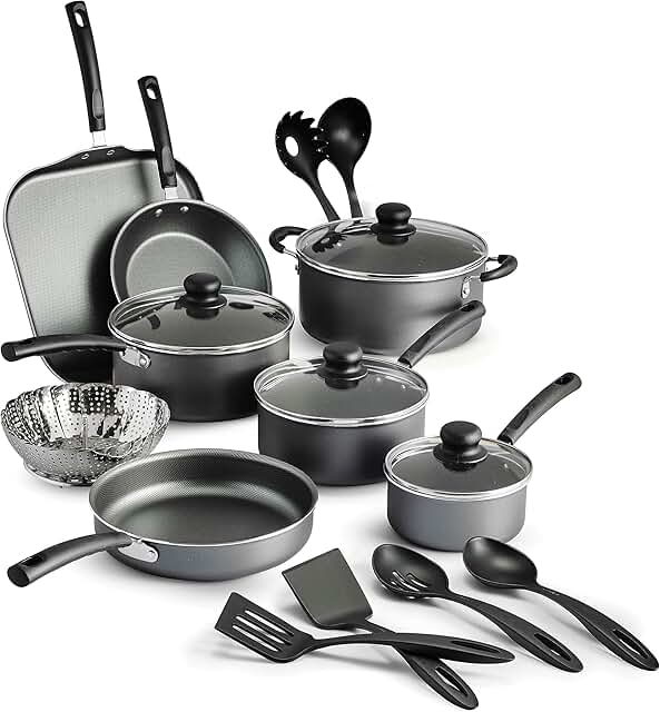 18-Piece Non-Stick Cooking Set in Steel Gray