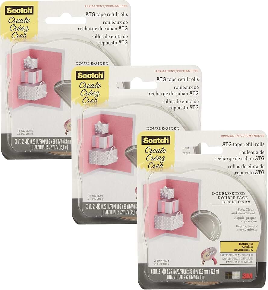 Double-Sided Tape Refill Rolls, 1/4 Inch x 36 Yards, 3 Pack