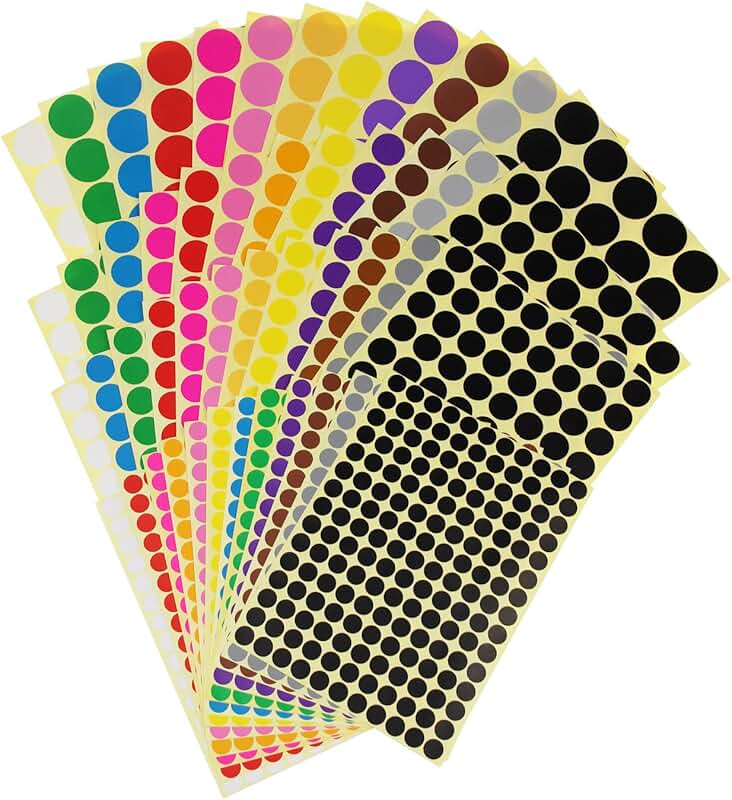 Color Coding Labels for Organization, 12 Colors, 4452 Dots