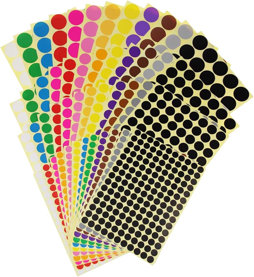 Color Coding Labels for Organization, 12 Colors, 4452 Dots