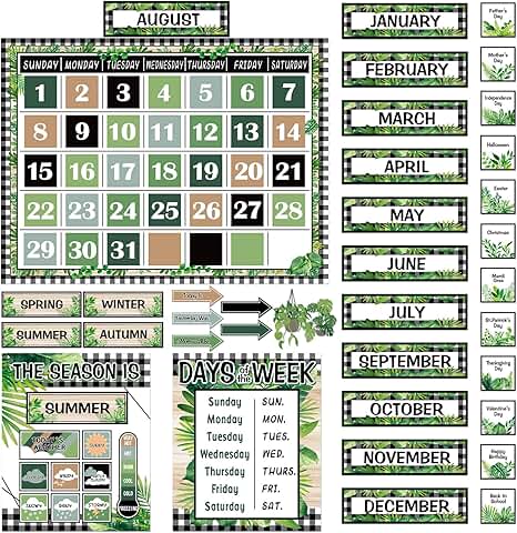 Greenery Calendar and Weather Chart for Classroom