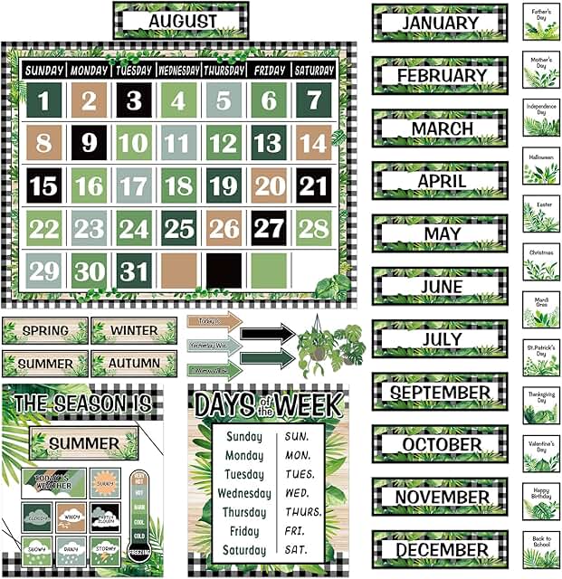Greenery Calendar and Weather Chart for Classroom