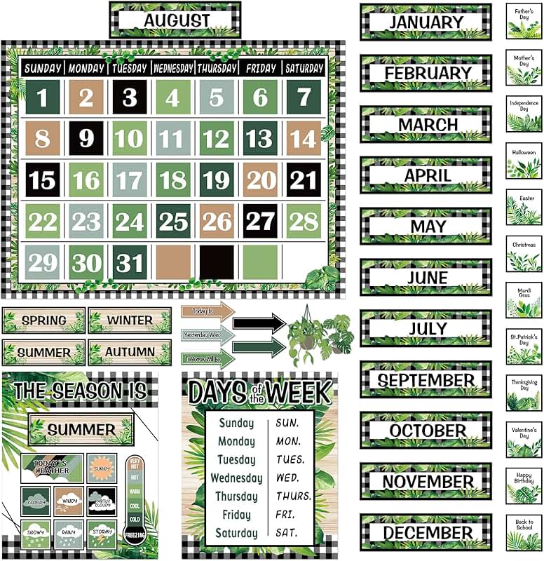 Greenery Calendar and Weather Chart for Classroom
