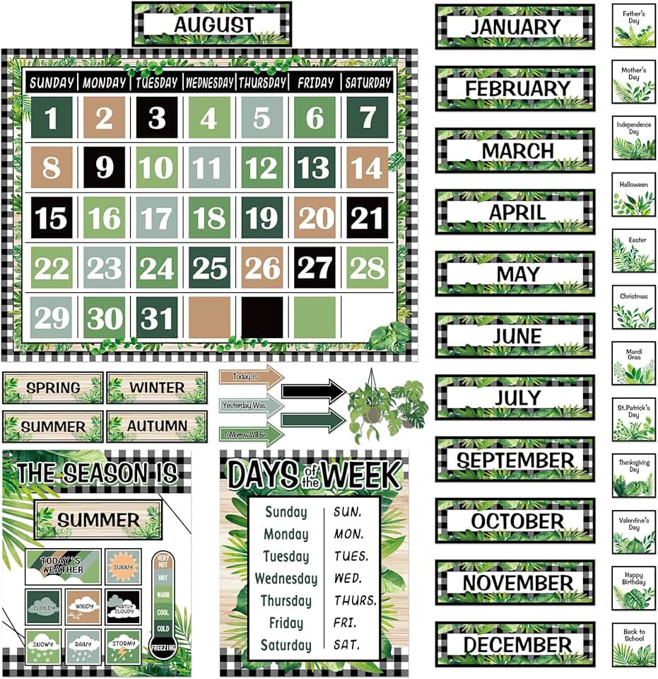 Greenery Calendar and Weather Chart for Classroom