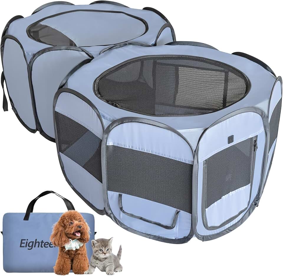 EighteenTek 2-in-1 Foldable Pet Playpen with Pads