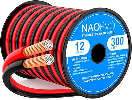 12 Gauge 300FT Electrical Wire, Red and Black, Flexible