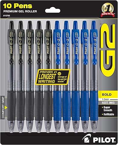 Refillable Retractable Ballpoint Pens, Pack of 10