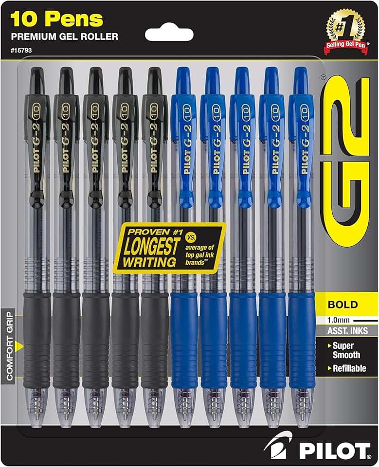 Refillable Retractable Ballpoint Pens, Pack of 10