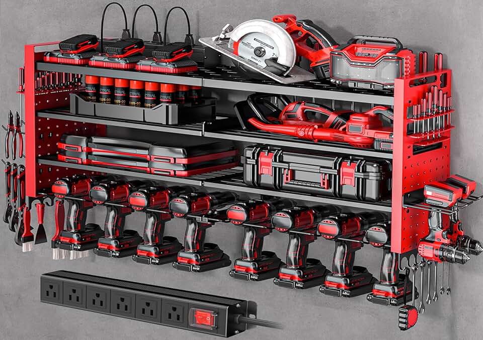 Heavy Duty Wall Mount Tool Organizer with Charging Station