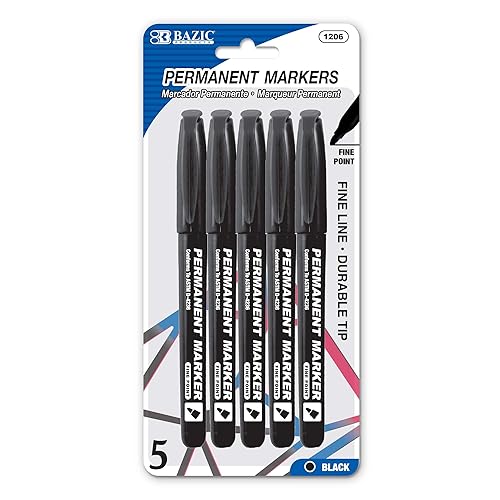 Black fine tip permanent markers, 5-pack, 24 cases