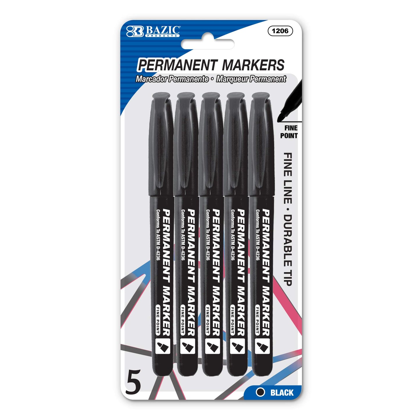 Black fine tip permanent markers, 5-pack, 24 cases