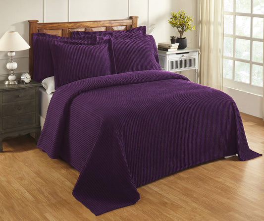 Jullian is Super Soft and Light Weight in Bold Stripes Design 100% Cotton Tufted Unique Luxurious Machine Washable Tumble Dry, Full/Double Bedspread, Plum