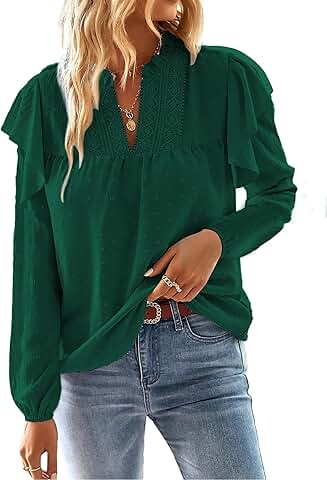 Women's Long Sleeve Boho Lace Crochet Dressy Blouse