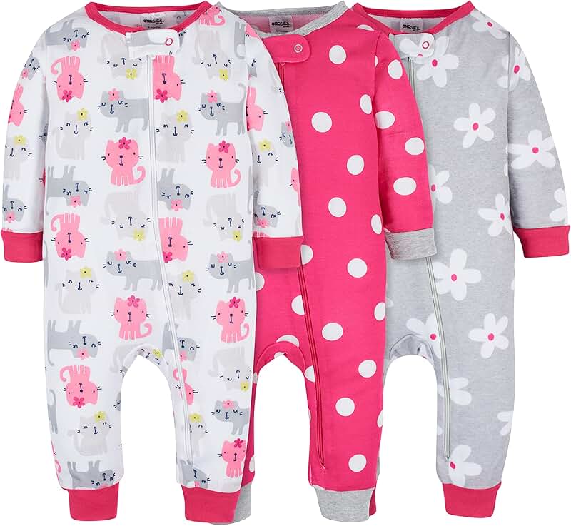 Baby Girls' 3-Pack Cotton One-Piece Pajamas