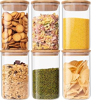 Set of 6 Clear Glass Food Storage Jars, 37 oz
