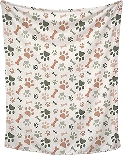 Cream Paw Print Plush Pet Blanket, 50x60 inches