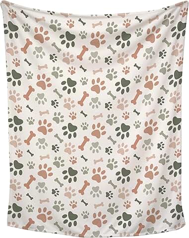 Cream Paw Print Plush Pet Blanket, 50x60 inches
