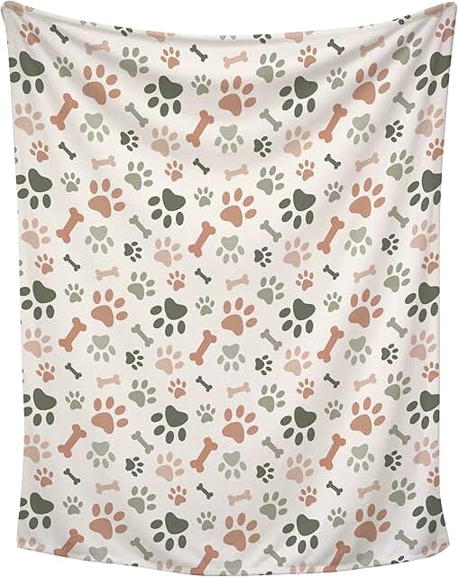 Cream Paw Print Plush Pet Blanket, 50x60 inches