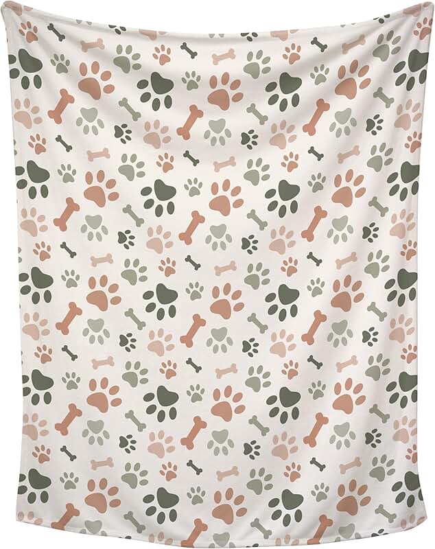 Cream Paw Print Plush Pet Blanket, 50x60 inches