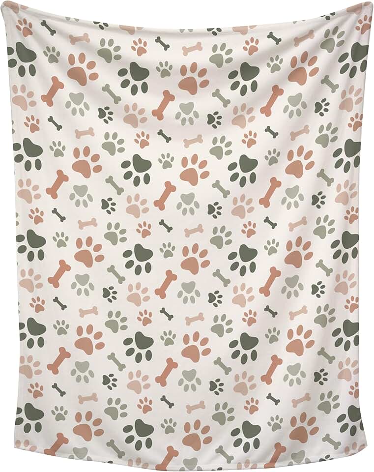 Cream Paw Print Plush Pet Blanket, 50x60 inches