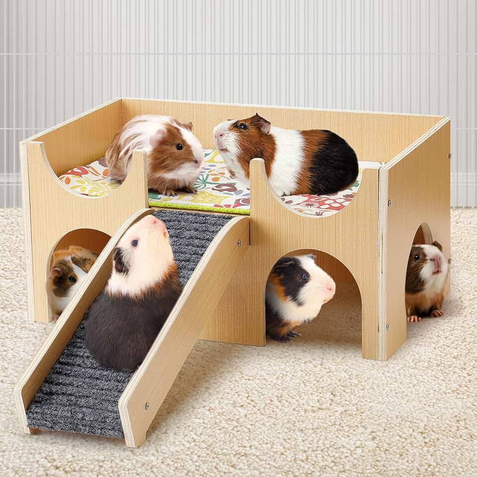 Wooden Guinea Pig Castle with Stairs and Hideout