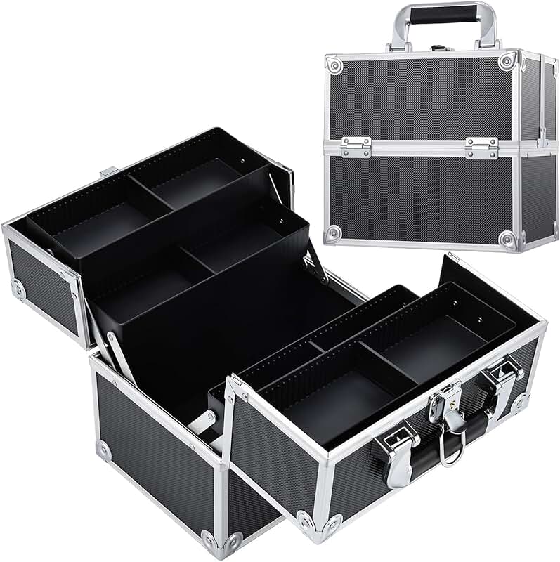 Black Makeup Organizer with 4 Trays and Lock