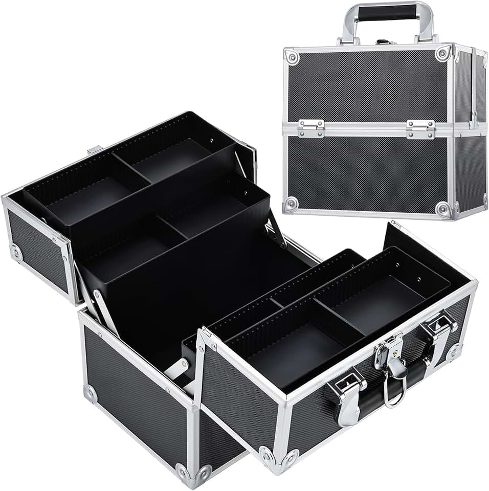 Black Makeup Organizer with 4 Trays and Lock