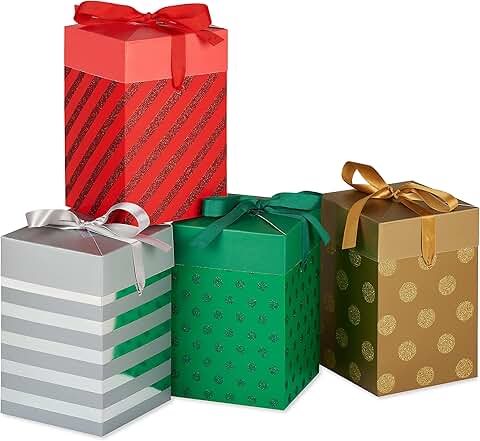 Set of four colorful push-down gift boxes