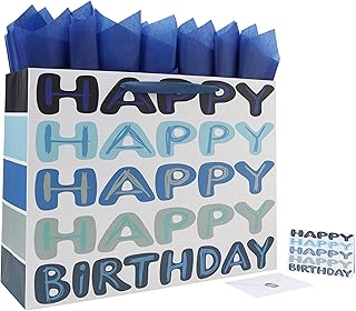 Large Blue Happy Birthday Gift Bag with Handles