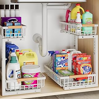 Under Sink Storage Organizer, 2-Tier Metal Drawer, 2 Pack