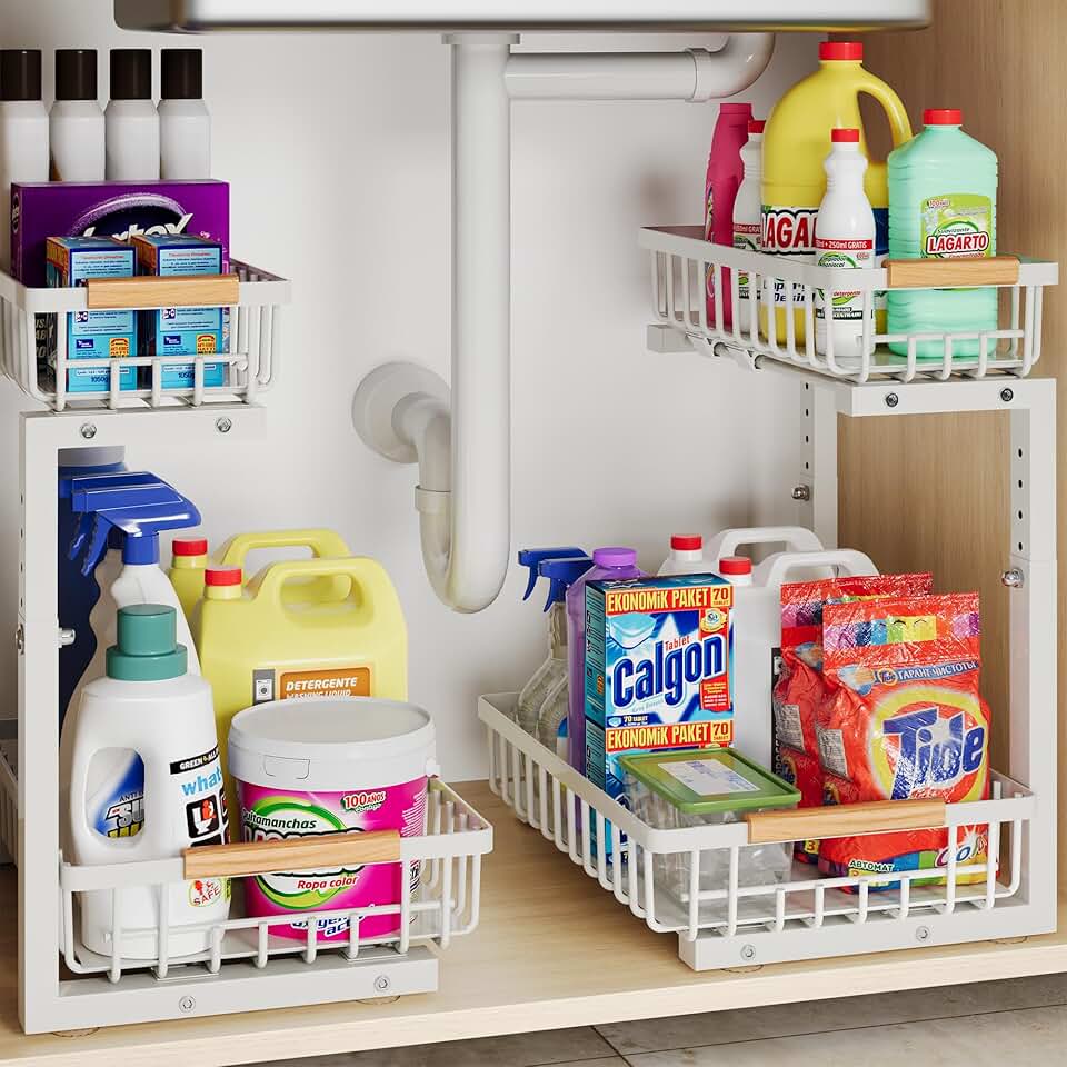 Under Sink Storage Organizer, 2-Tier Metal Drawer, 2 Pack