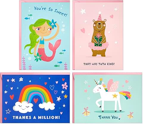 24 Mermaid and Unicorn Thank You Cards with Envelopes