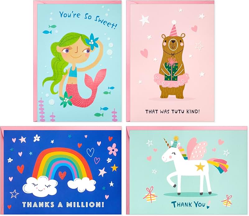 24 Mermaid and Unicorn Thank You Cards with Envelopes