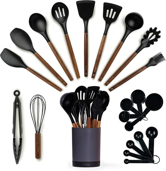 Set of 7 black crock with tools