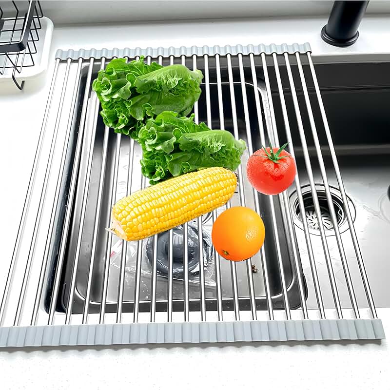 Foldable Stainless Steel Dish Drying Rack for Kitchen Sink