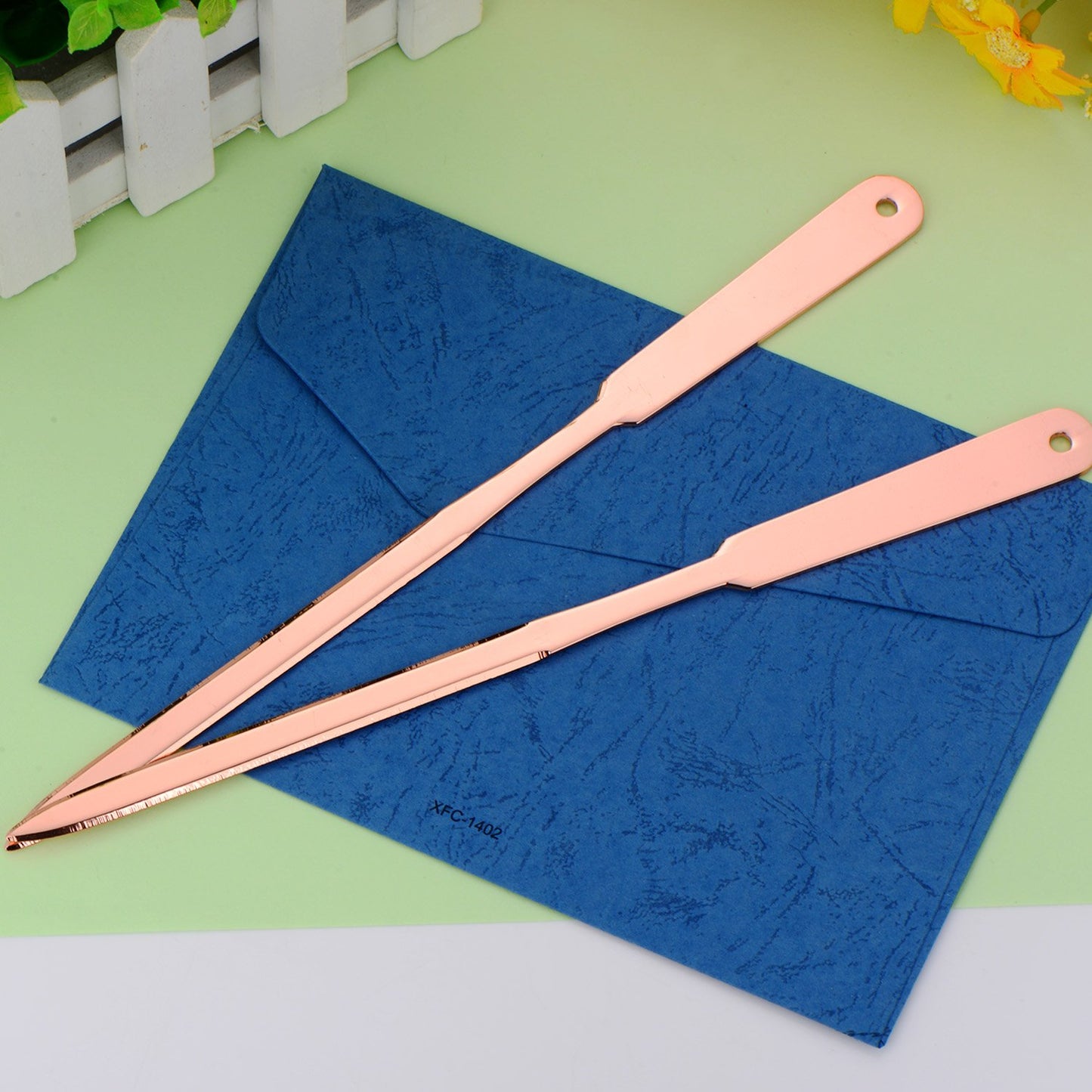 Pink and gold stainless steel letter openers, 2-pack