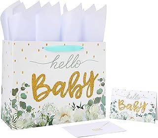 Large White Gift Bag with Card and Tissue for Baby Shower