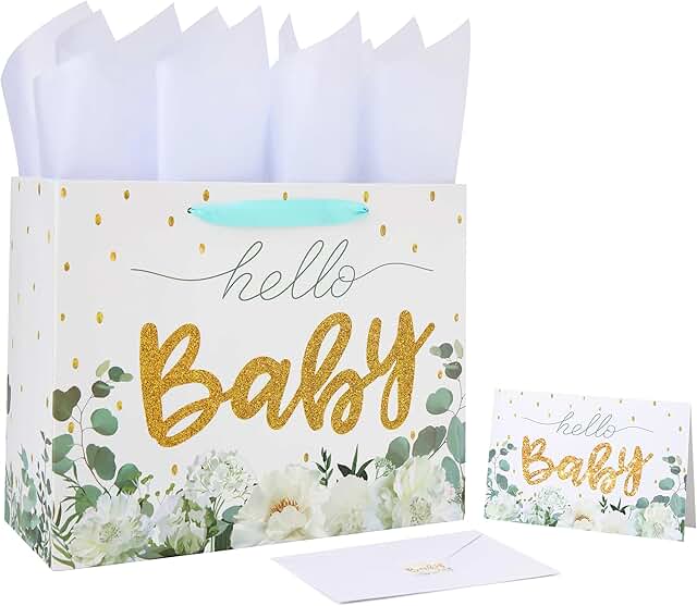 Large White Gift Bag with Card and Tissue for Baby Shower