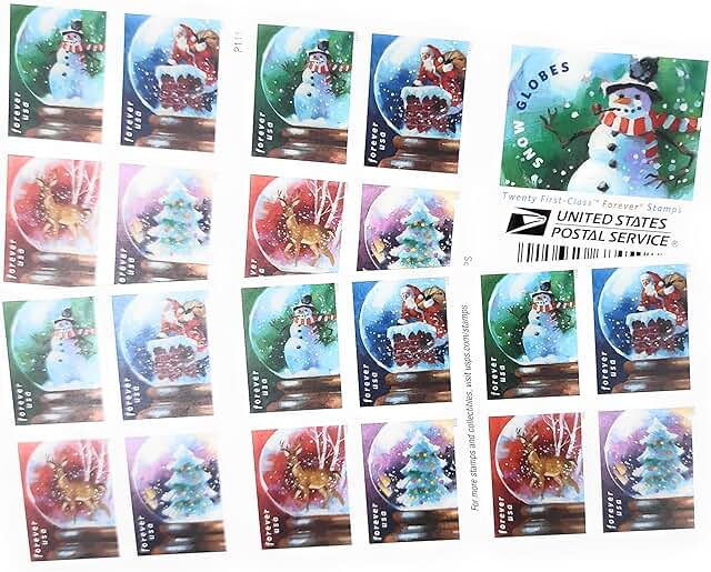 Set of 20 Christmas Snow Globe Forever Stamps 2023
