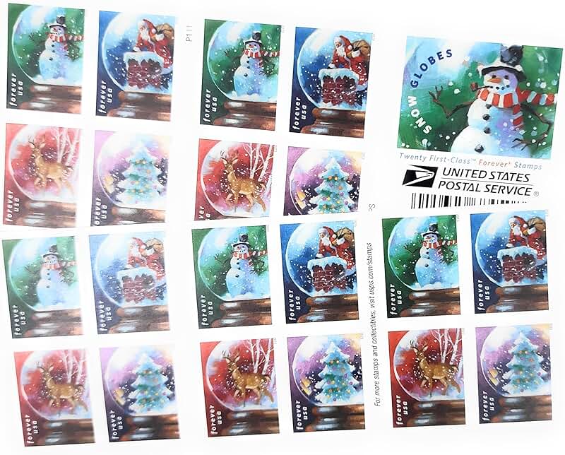 Set of 20 Christmas Snow Globe Forever Stamps 2023