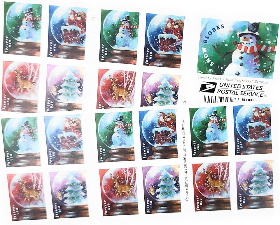 Set of 20 Christmas Snow Globe Forever Stamps 2023